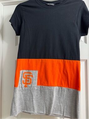Black & Orange Colorblock Kids T‑Shirt Dress with SF Logo